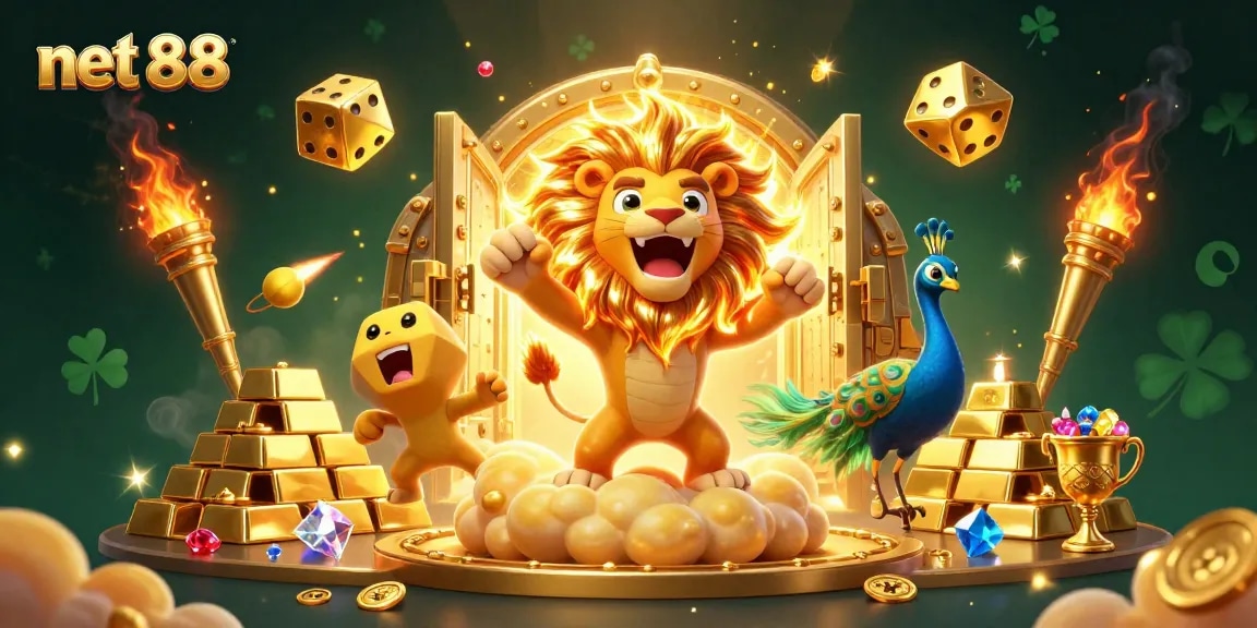 Experience dynamic wins at net 88 with a colorful casino-themed 3D scene showcasing excitement and wealth.