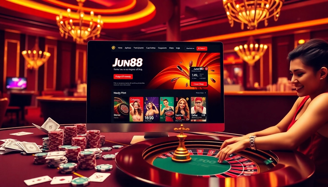 Experience the excitement of online gaming with Jun88.com featuring lively poker action.