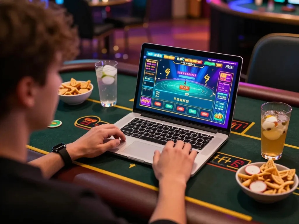 Người chơi B52club thưởng thức trò chơi casino với dealer trực tiếp trên laptop với giao diện sống động