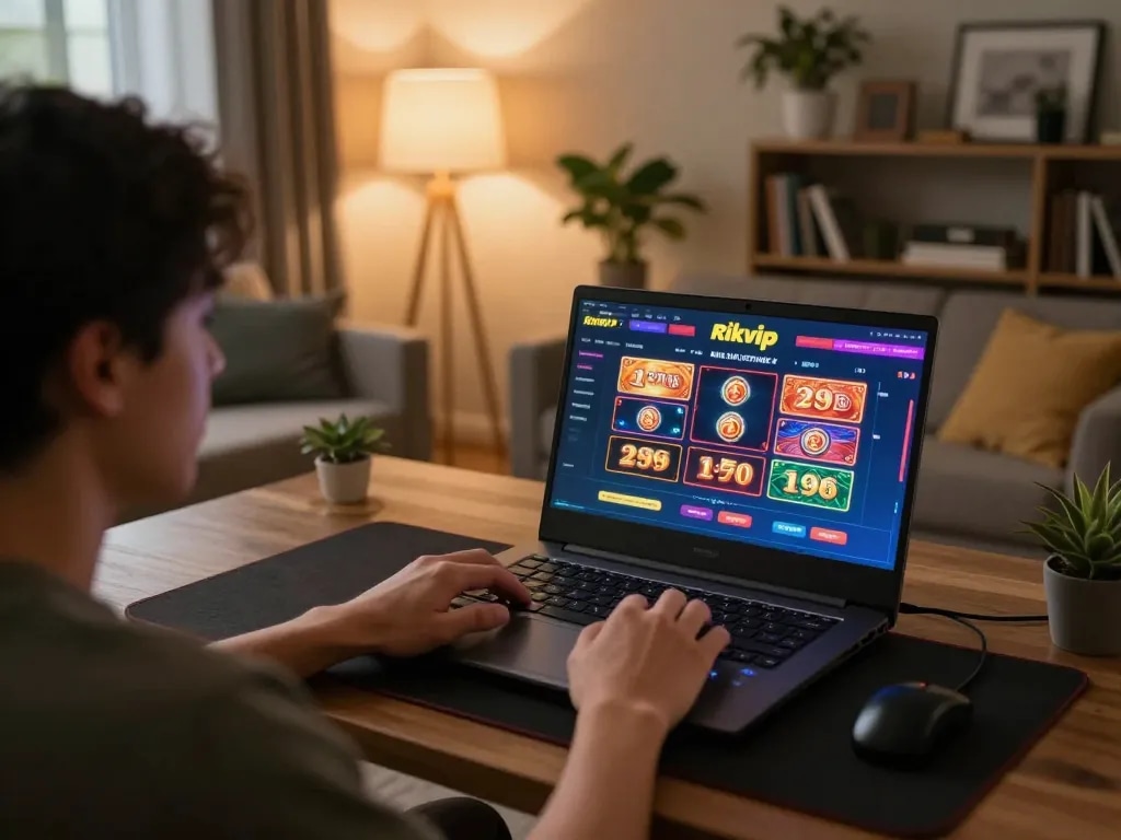Tham gia trò chơi trực tuyến trên Rikvip với giao diện casino sống động được hiển thị trên màn hình.