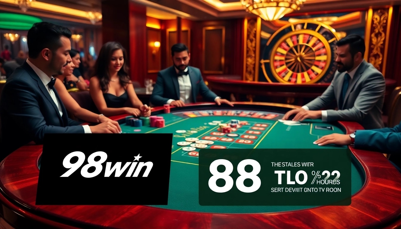 Experience the excitement at 98win's luxurious casino with vibrant poker gameplay and roulette.