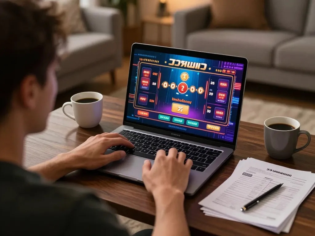 Player enjoying an online gambling session on 32win with casino interface displayed on laptop