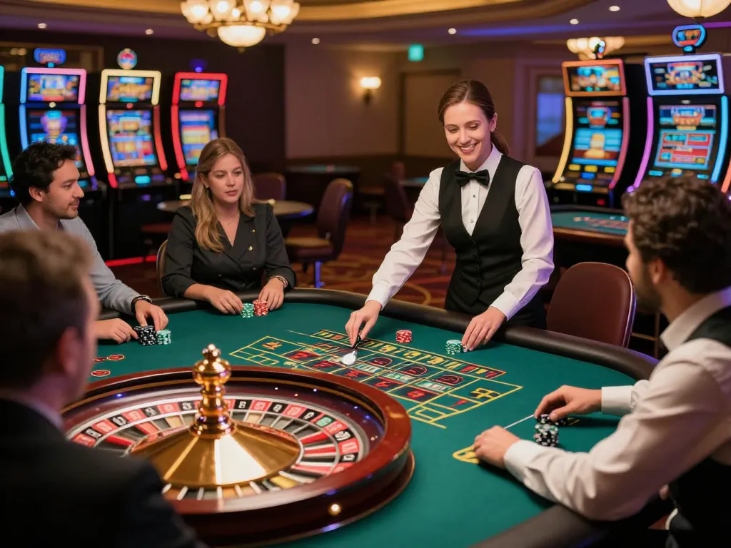 Players place bets at a lively roulette table in sc88hd, capturing the excitement of casino action.