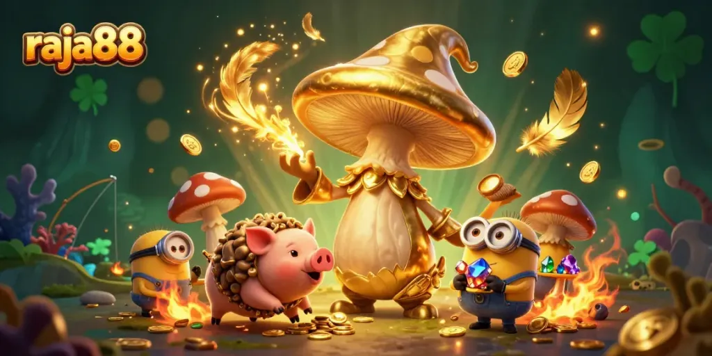 Engage with exciting treasures and gameplay in raja88's vibrant underwater adventure illustration.