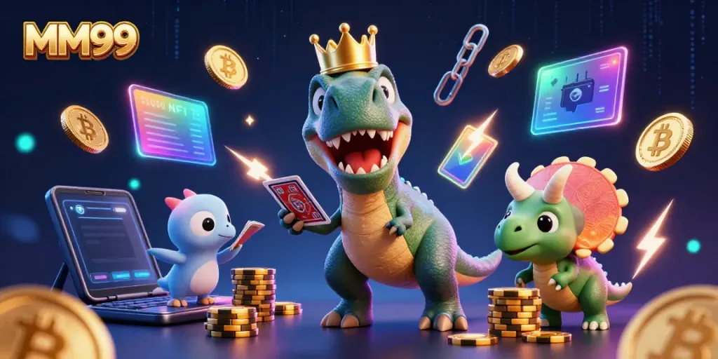 Engage in fun card games featuring MM99's vibrant casino scene with animated characters.