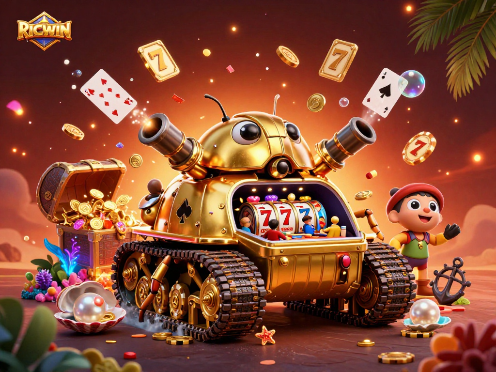 Experience RICWIN excitement with a dynamic 3D casino beetle tank scene filled with action.