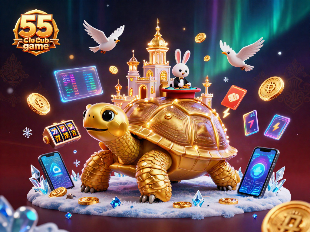 Engage with the 55 club game through an exciting 3D illustration showcasing thrilling casino elements and lively characters.