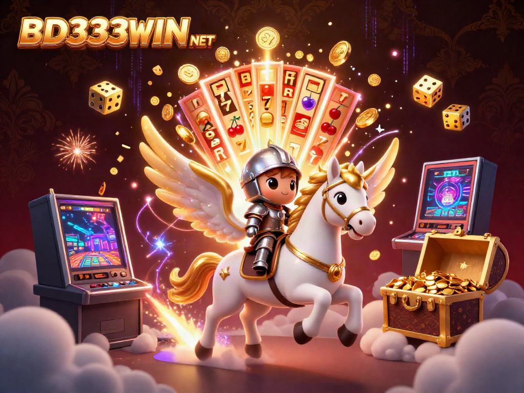 Experience the excitement of BD333WIN NET with a dazzling 3D casino scene featuring vibrant games and characters.