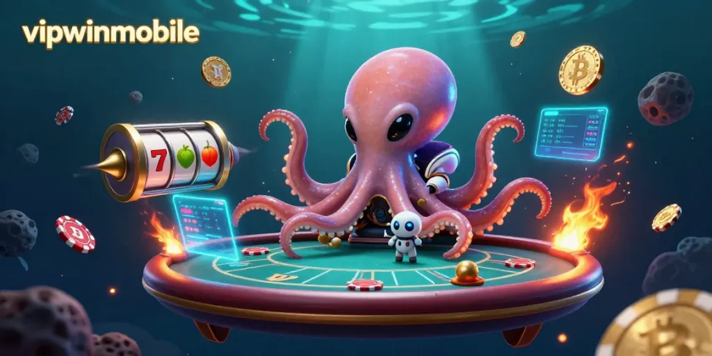 Experience the cutting-edge thrills of vipwinmobile with an alien octopus at a poker table in stunning 3D.
