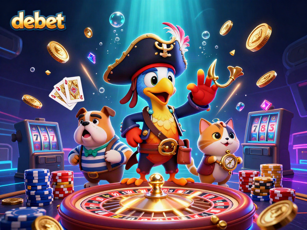 Engage with the debet gaming experience through vibrant casino-themed 3D illustration.