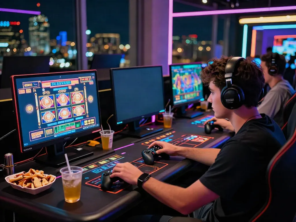 Player enjoying games at a virtual casino that accepts credit card, showcasing a vibrant and exciting gaming atmosphere.