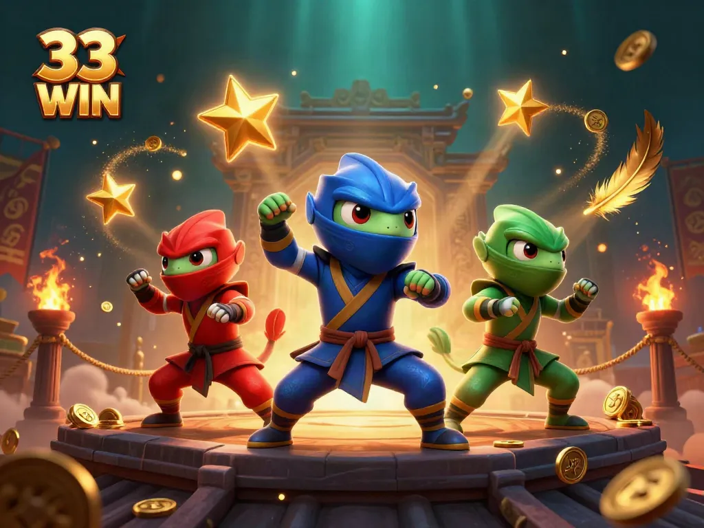 Experience the thrilling action of 33 WIN with vibrant chameleons and dynamic gambling elements.