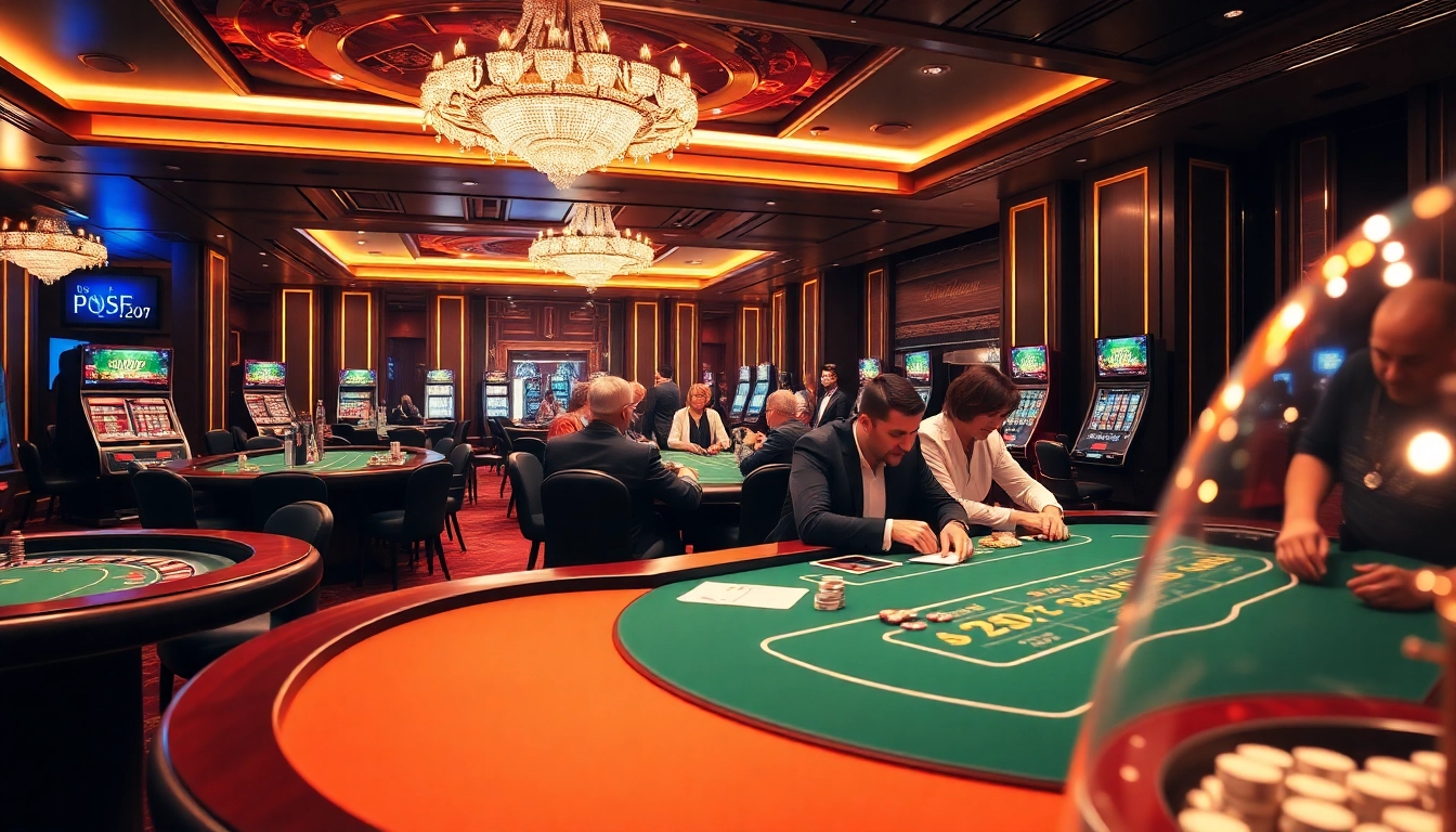 Players strategizing at a high-stakes poker table in the luxury casino 789F.
