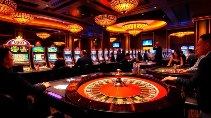 Experience the thrill at TK88 Casino with vibrant gaming tables and lively dealers engaging players.