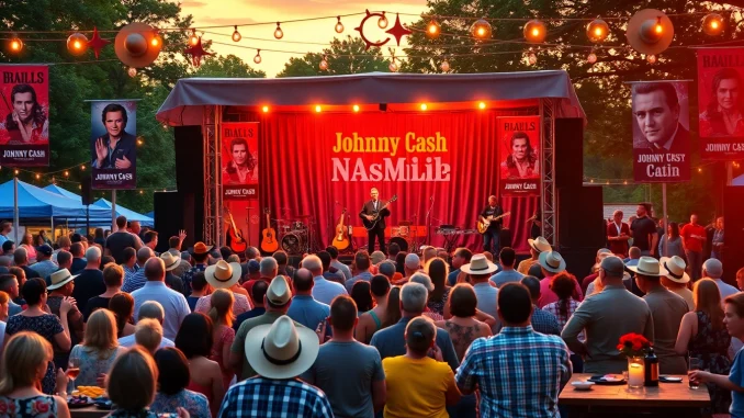 Celebrating Johnny Cash's legacy at johnnycashbirthday.com with a lively outdoor music event in Nashville.