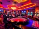 Excitement at RR88 online casino with vibrant tables, players, and roulette wheel action.