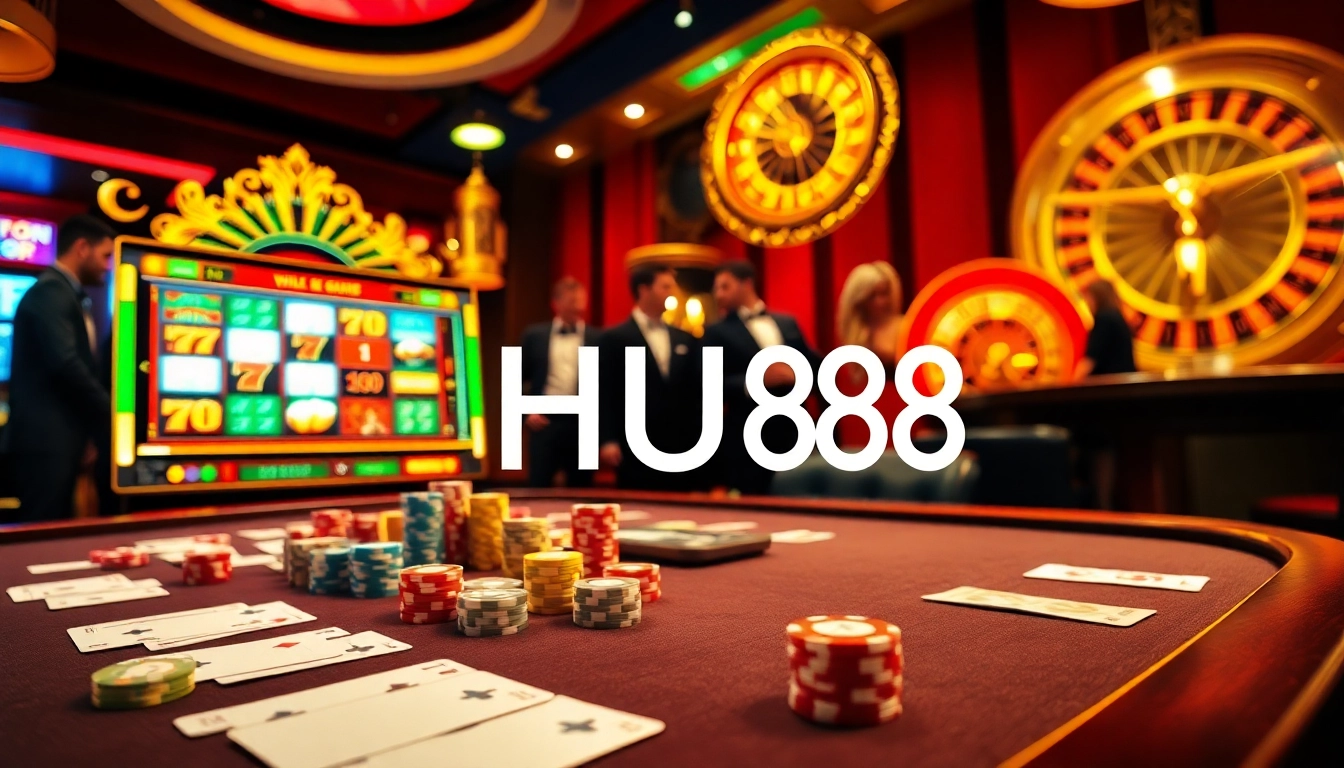 Experience the excitement of HU88 at a luxurious poker table with vibrant chips and cards.