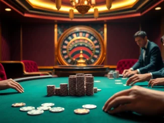 KJC poker players at a luxurious table in an upscale casino atmosphere.