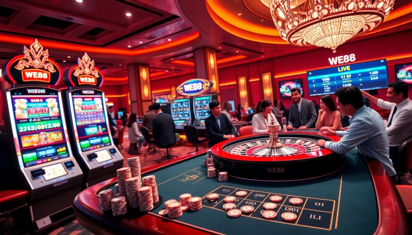 Players engaging with dynamic WE88 online casino games, showcasing luxury and excitement.