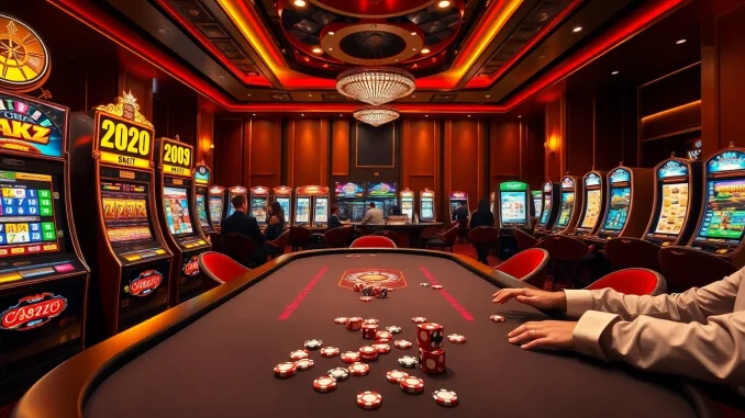 Experience the thrill of gambling with NO HU88 at a luxurious online casino, featuring vibrant tables and slot machines.