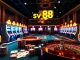 Engaging casino scene showcasing sv 88 gaming excitement with poker chips and roulette wheels.