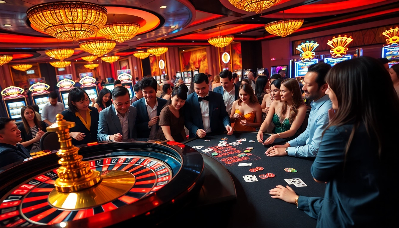 Gamblers enjoy a thrilling game atmosphere at a casino with hidden wiki references.