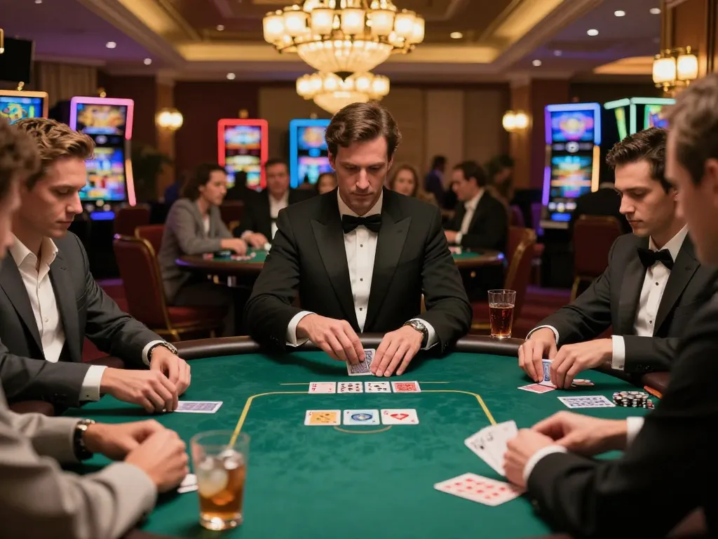 Engaged players at a high-stakes poker game in a luxurious setting, emphasizing nhà cái uy tín Sunwin's premium gaming experience.