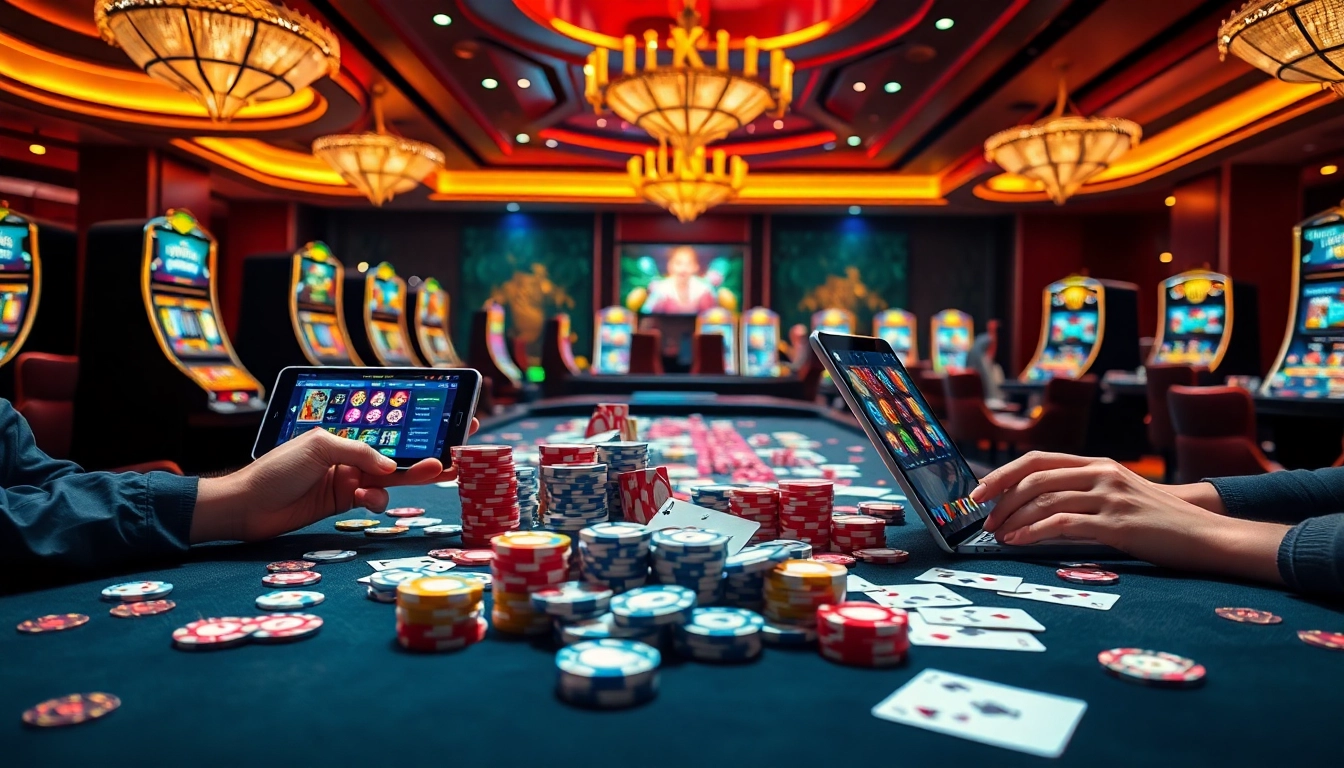 79king players engaging with vibrant casino tables in a high-stakes gambling environment.
