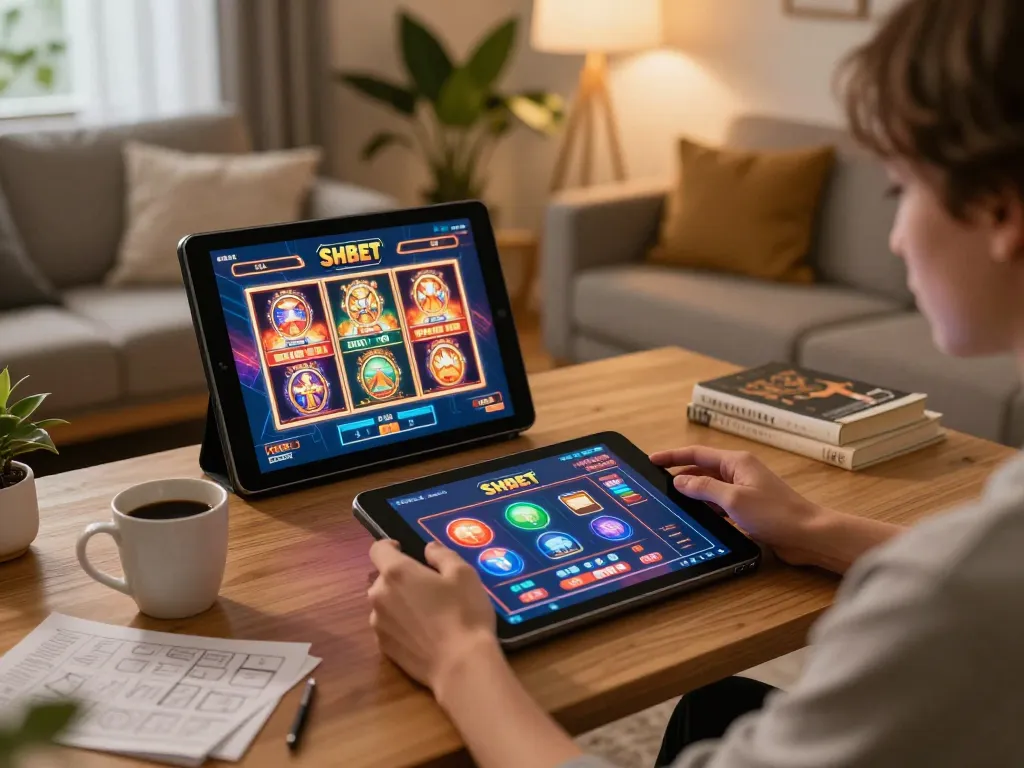 Engaging with SHBET online casino games on tablet in a relaxed home environment