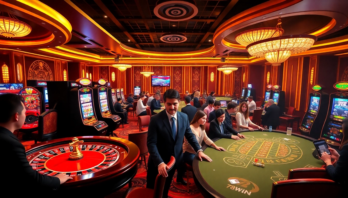 Players experiencing the excitement of gambling at 78WIN's luxurious online casino.