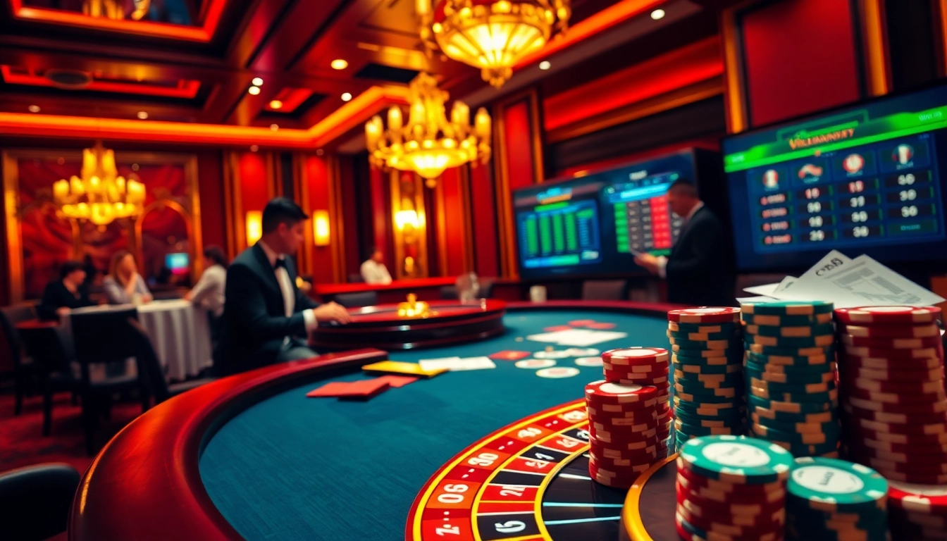 Exciting poker game featuring cm88 branding amidst vibrant casino elements and betting slips.