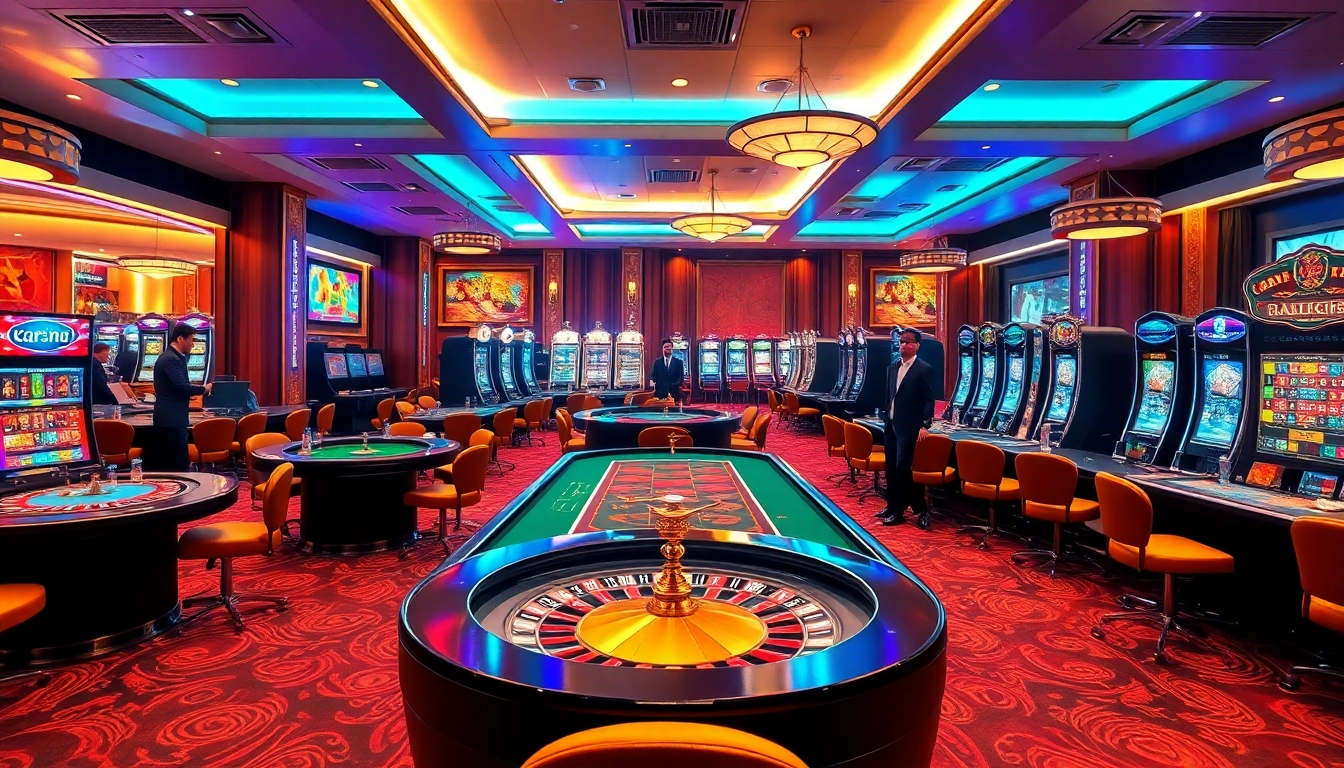 Experience the excitement of G28 LINK with a vibrant online casino featuring gaming tables and roulette wheels.
