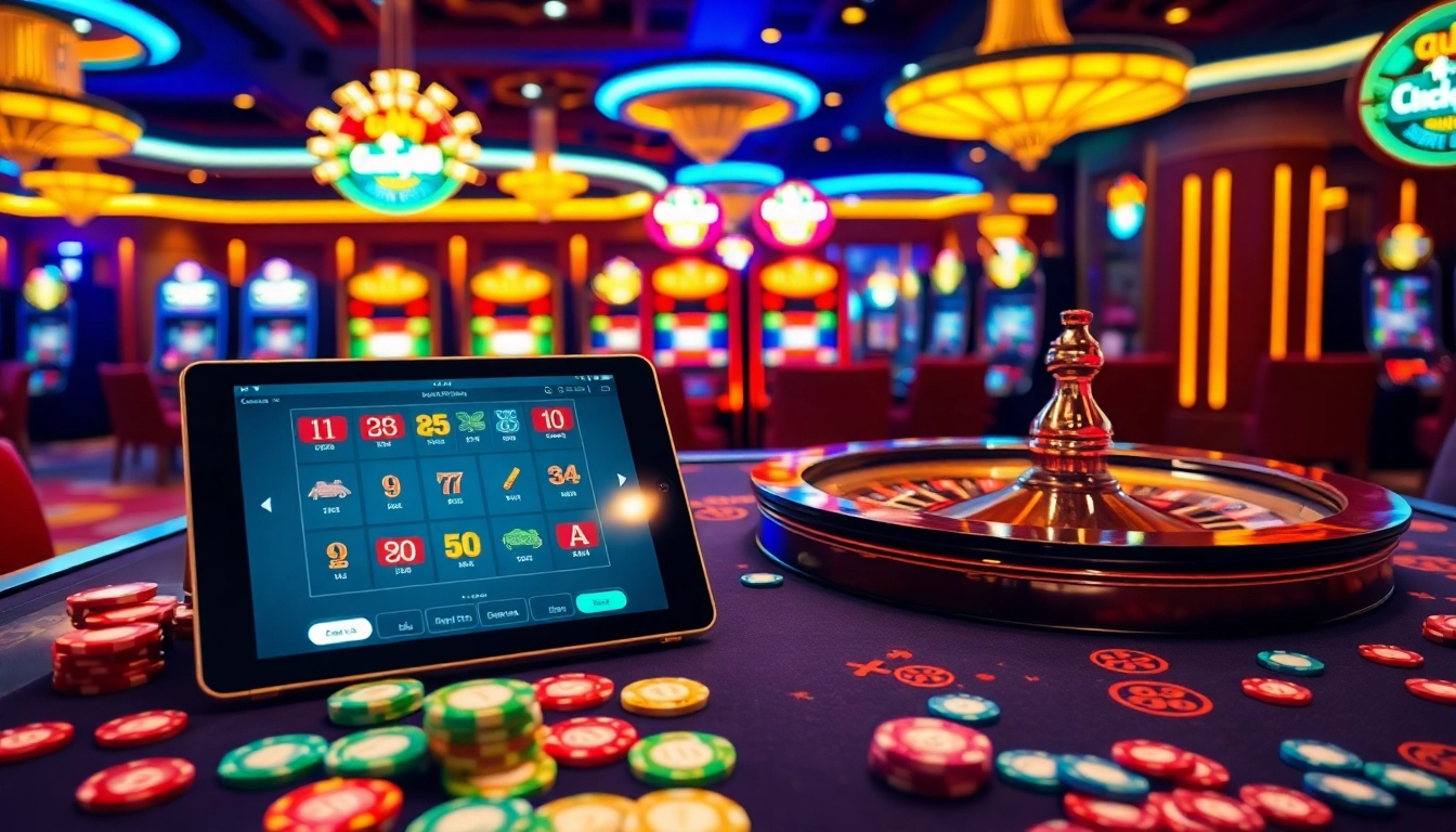 Experience the excitement of Lucky88 online with vibrant casino gaming tables and slot machines.