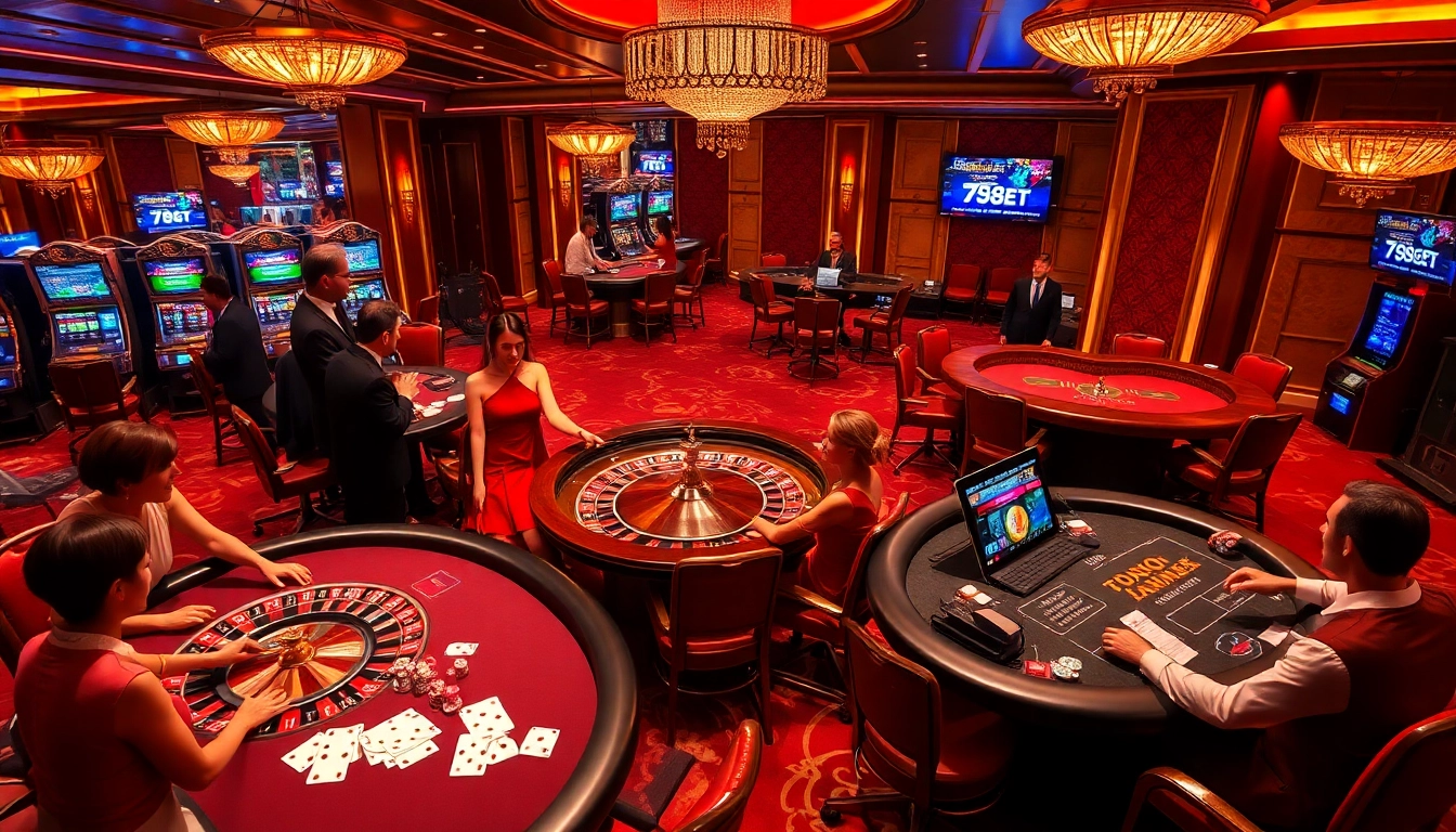 Excited gamblers enjoying a vibrant gaming experience at 789bet casino.