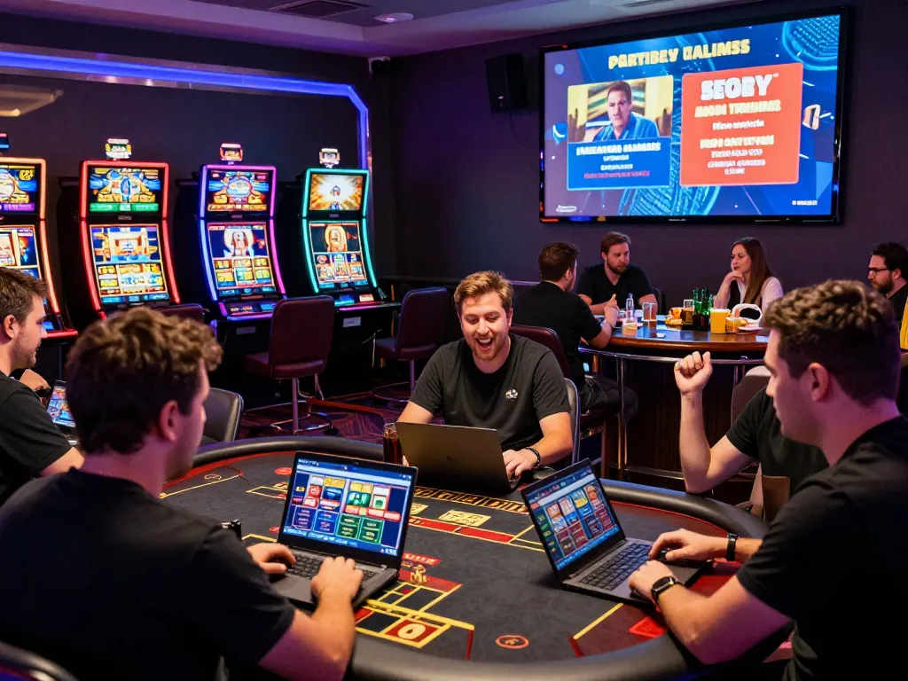 Dynamic online gambling scene featuring gem88 with players at digital casino tables