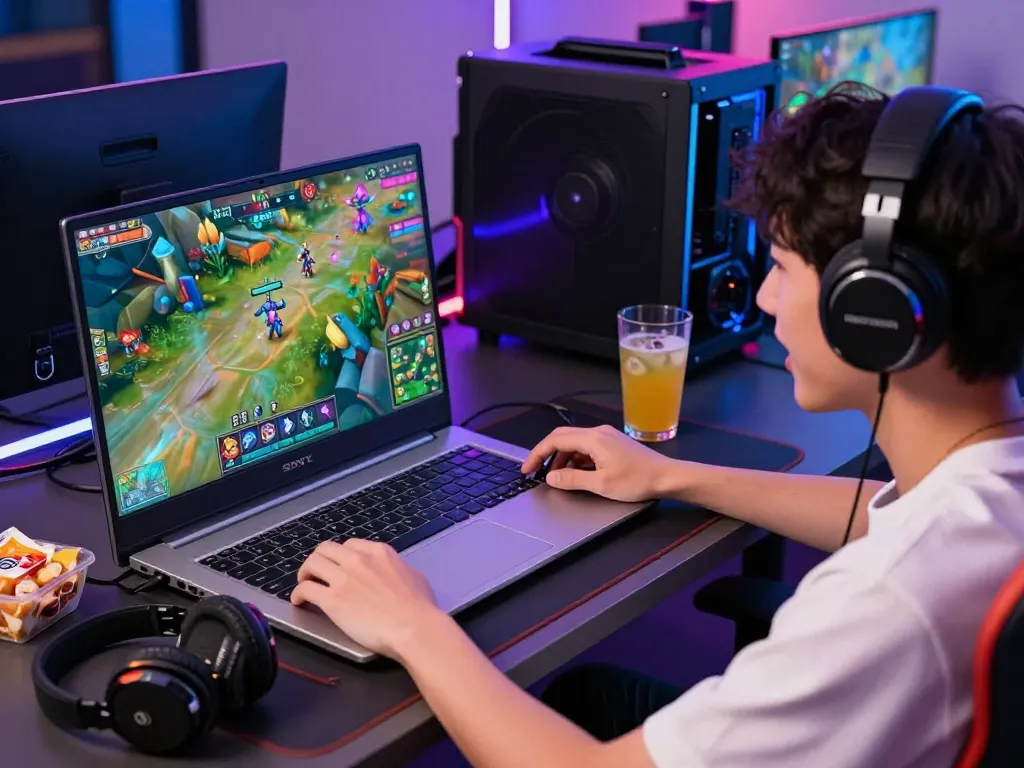 S666 gaming enthusiast engaging with diverse online games in a vibrant atmosphere.