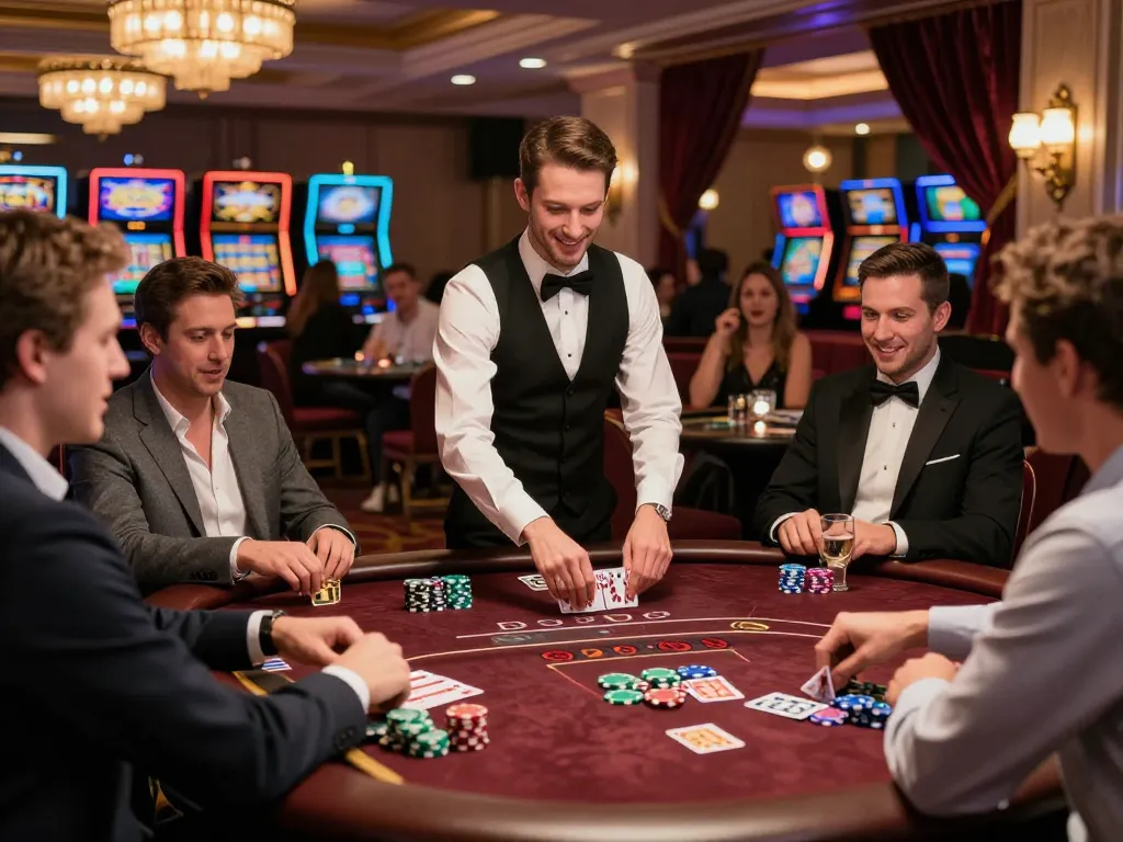 Players engaged in an exciting blackjack game at MM88 casino table with vibrant atmosphere.