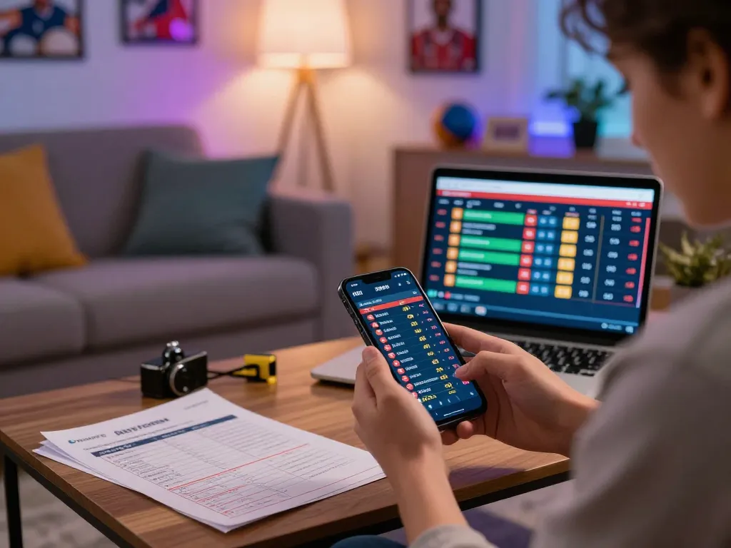 Person engaged in sports betting on a smartphone, utilizing tylekeonhacai88 for real-time odds and strategies.