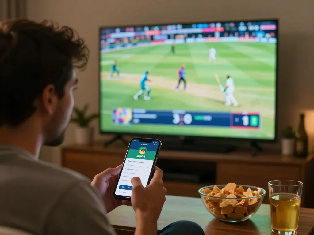 Engaging in sports betting on the Jaya9 app while enjoying cricket, combining excitement and strategy
