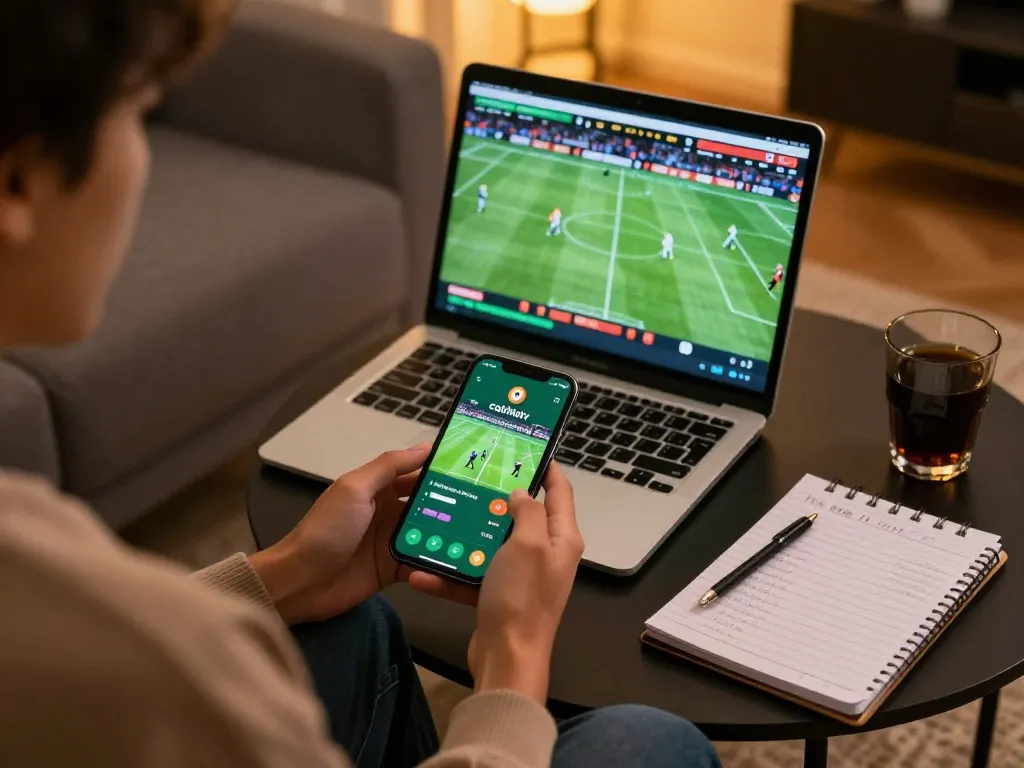 Cakhiatv sports betting app in use during a cozy home gaming session.