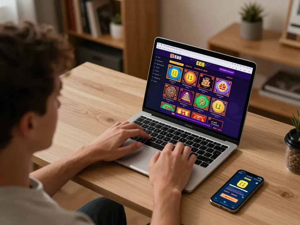 Engaging online gaming at EE88 with vibrant interface and cozy setup.