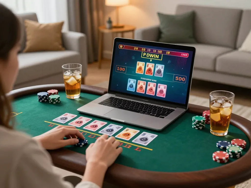 Experience strategic blackjack gameplay online with XX88 in a cozy home setting.