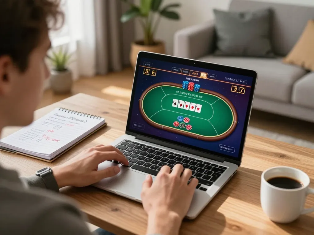 Play strategic poker online at gamebainohu in a cozy home setting with focused gameplay.
