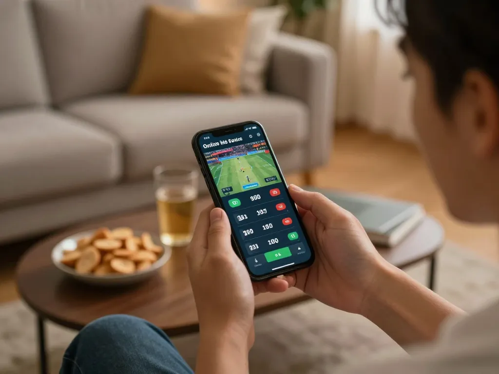 Engaging smartphone use displaying kèo nhà cái odds during an exciting sports betting session