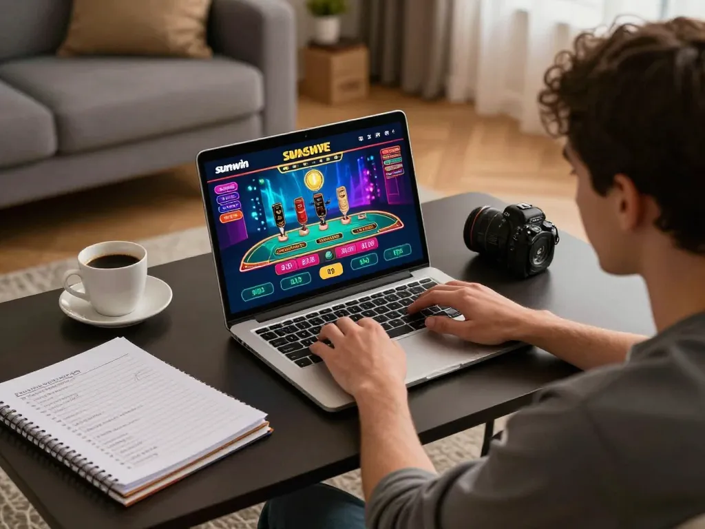 Engaging in strategic gameplay on sunwin while comfortably seated in a modern living room.