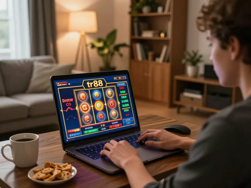 Engaging gameplay on tr88 slot machine during a cozy online gambling session