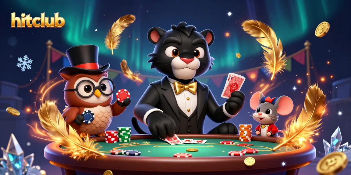 Join the thrilling action at hitclub with a stylish card game scene featuring charming characters.