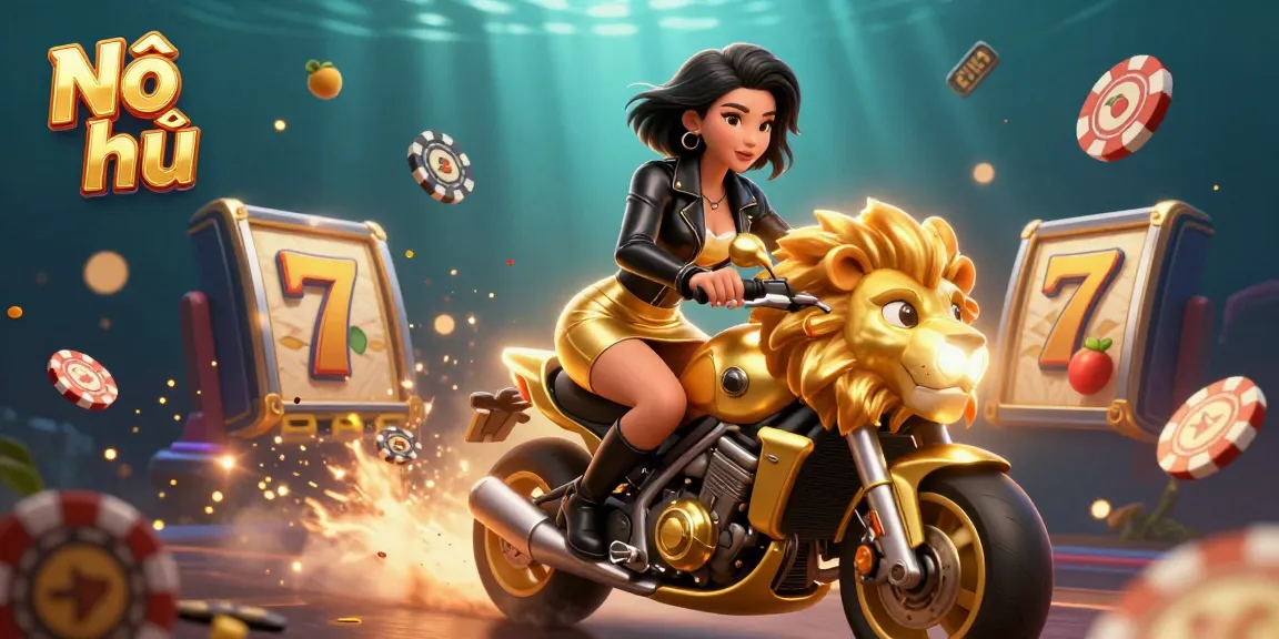 Experience the thrill of Nổ hũ with vibrant slot symbols and a stylish character in action.