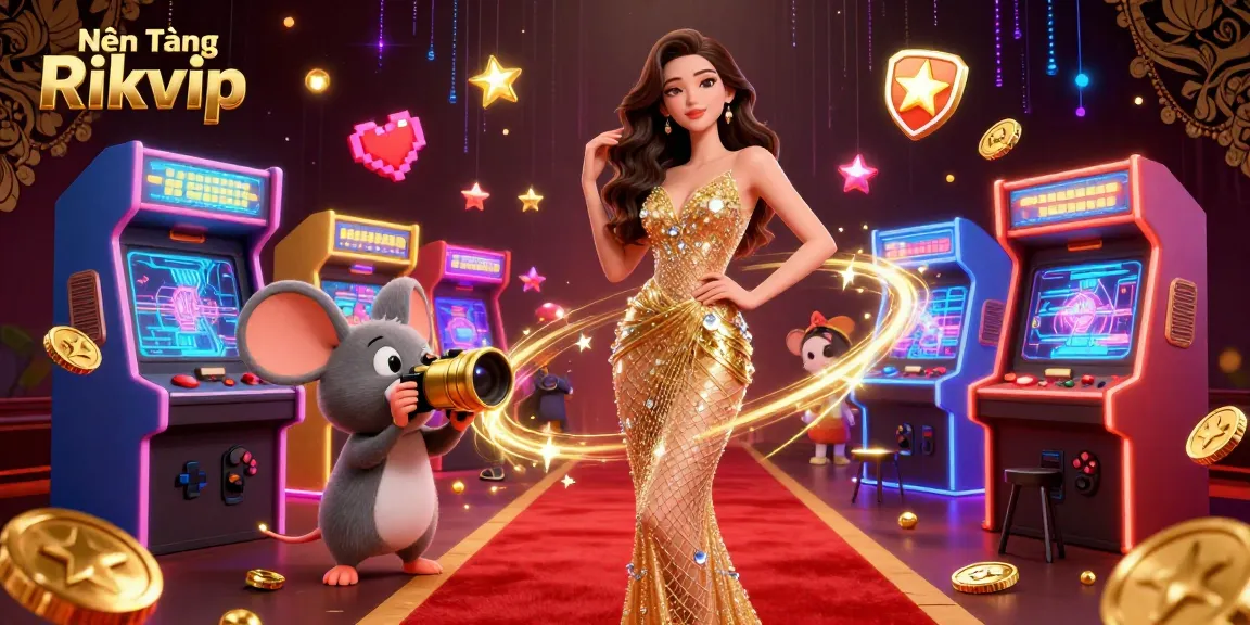 Experience Nền Tảng Rikvip with a glamorous 3D illustration showcasing casino elements and gaming fun.