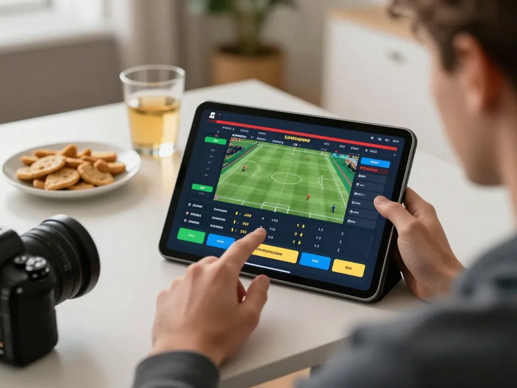 Betting excitement at home as player engages with sports odds on 88aa8 tablet interface.